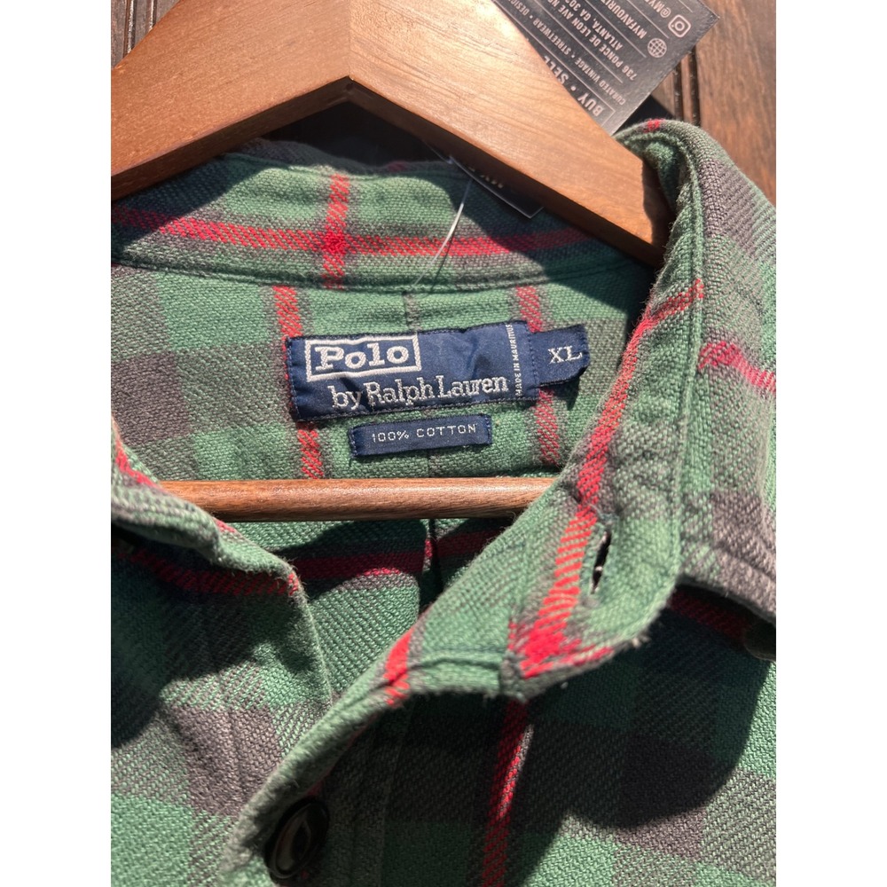 Polo Ralph Lauren Mens XL Green Plaid Flannel Button Up Shirt Long Sleeve Cotton - Picture 2 of 2